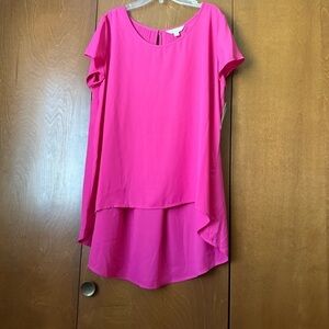 Decree NWT Malibu Pink Women's Top Hi-Low Hemline, Back Tuck Pleats XL Ret $30